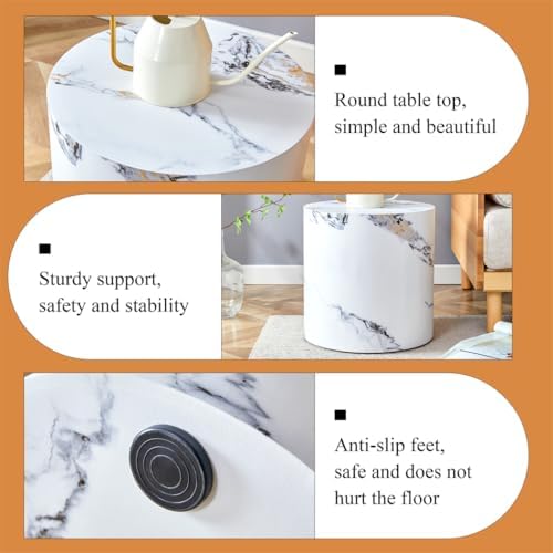 Round Side Table, End Table Living Room Tables, Faux Marble Sofa Couch Tables - Image 6
