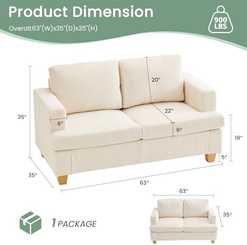 YOUDENOVA 63" Corduroy Sofa Couch Loveseat - Image 2