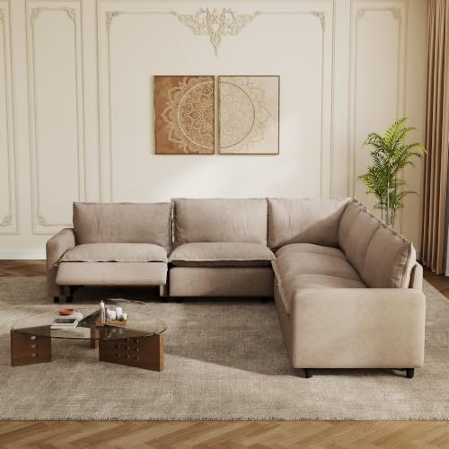 V-Shaped Power Recliner Cloud Couch Sectional, 5 Seater Modular Sectional Sofa by LovingAHome