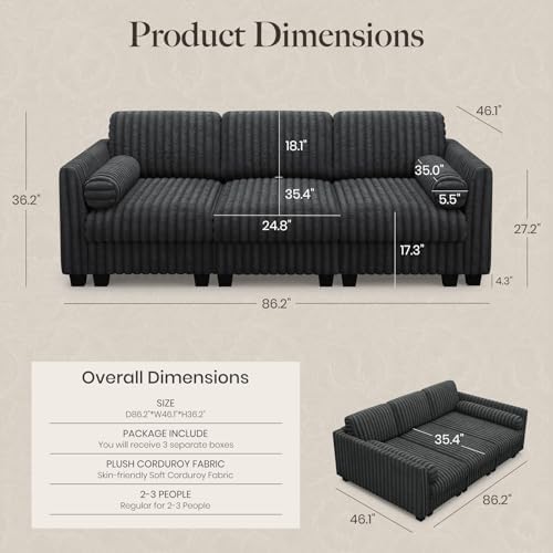 Belffin Plush Corduory Sectional Sleeper Sofa - Image 2