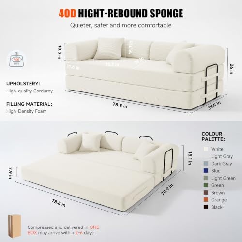 79" Memory Foam Sofa Bed, Convertible Futon Boneless Couch - Image 3