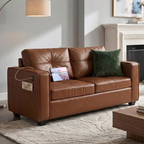 TYBOATLE 65'' Brown Faux Leather Loveseat by TYBOATLE