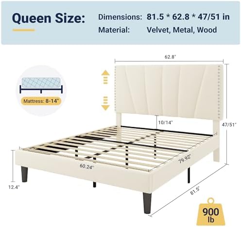 Allewie Queen Velvet Platform Bed Frame - Image 2
