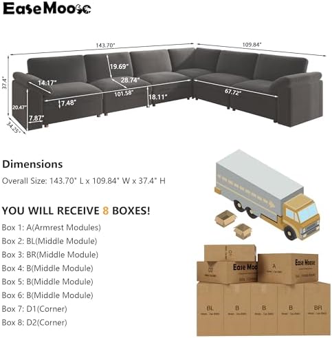 EASE MOOSE Oversized Sectional Modular Couch, Large L Shape Sectional Sofa - Image 2