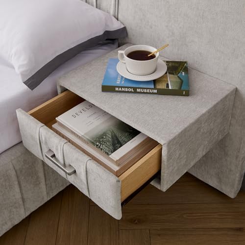 King Size Bed Frame with LED Lights and Nightstands, Modern Chenille - Image 6
