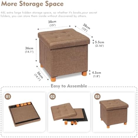 B FSOBEIIALEO 15" Square Storage Ottoman - Image 3