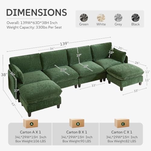 Ihanherry 139" U-Shaped Modular Sectional Couch, Oversized Cloud Sofa - Image 2
