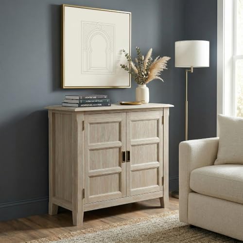 SIMPLIHOME Burlington 30" Wide Solid Wood Cabinet in Distressed Grey - Image 2
