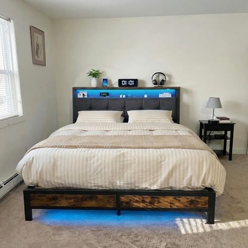 Homkdom King Bed Frame with Headboard & Charging Station - Image 6