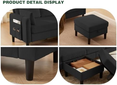 Modern Sectional Sofa with Storage Ottoman, L-Shaped 3-Seat Couch with 2 - Image 3