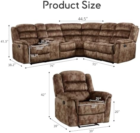 EBELLO Manual Reclining L-Shaped Sectional Sofa Set, Included Soft Fabric - Image 2