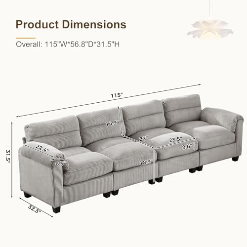 HAOMARKETS 115" Wide Modular Sectional Sofa Couch, Corduroy Upholstered - Image 2