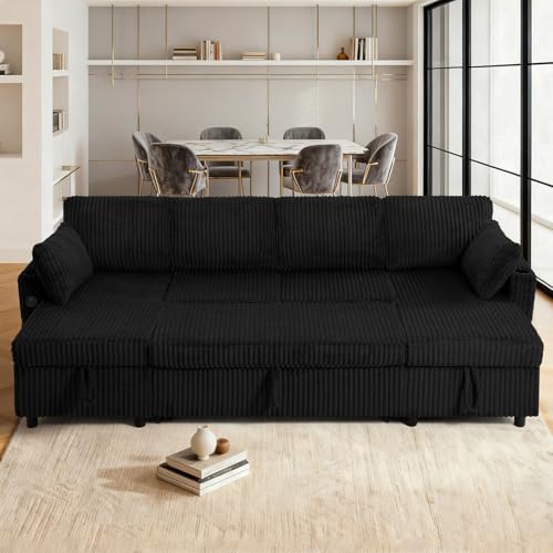 110" Corduroy U-Shape Sofa Bed - Image 7