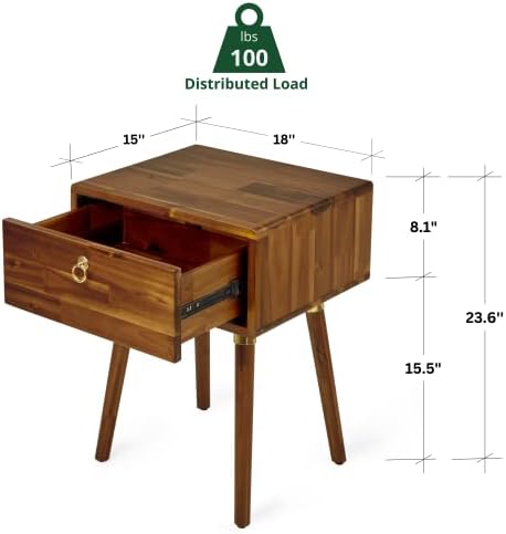 Bme Caden Solid Wood Nightstand/Side Table/End Table, Fully Assembled, - Image 2