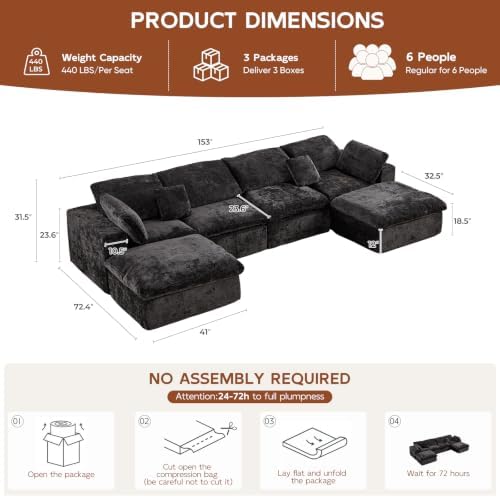 153" Oversized Boneless Cloud Couch Sectional - Image 2