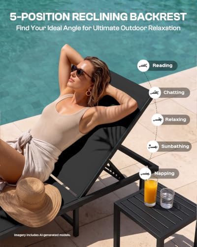 Outdoor Lounge Chair Set of 4, Aluminum Pool Lounge Chairs - Image 6