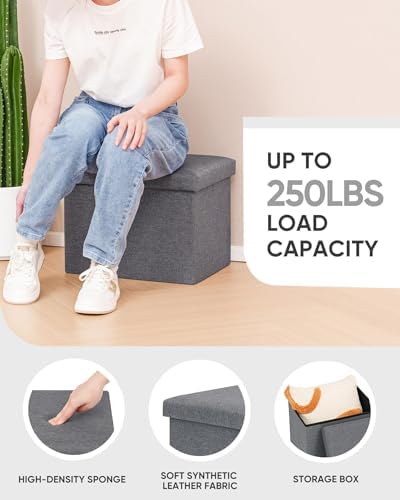 B FSOBEIIALEO Folding Storage Ottoman, 16.5" Linen Ottomans - Image 5
