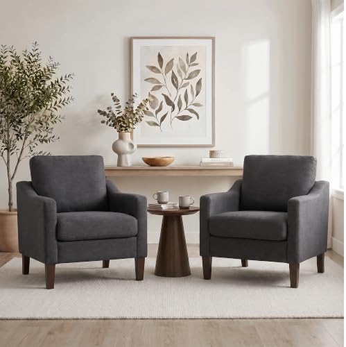 VKNOW Accent Chairs Set of 2, Modern Upholstered Armchairs, Dark Grey by VKNOW