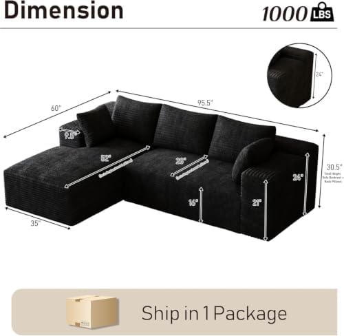 ONEMMLION 96" L-Shaped Cloud Boneless Couch Sofa - Image 2