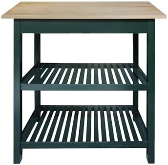 Kitchen Island with Solid Wood Top, Natural/Hunter Green - Image 4