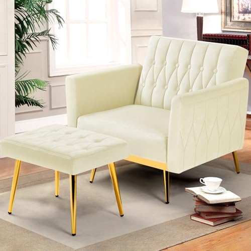 Velvet Accent Chair w/Ottoman & Adjustable Backrest - Image 2