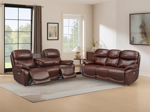 Brown Top Grain Leather Power Recliner Sofa Couch Set by ComfortLivingSofas