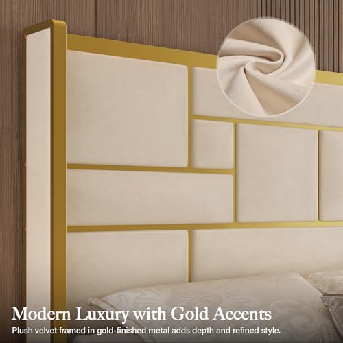 King Bed Frame and Gold Trim Headboard, Upholstered Bed - Image 3