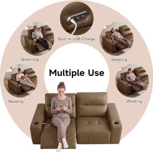 Power Reclining Loveseat Zero Gravity Genuine Leather Sofa - Image 6