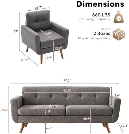 Tbfit Mid Century Modern Sofa Couch, Standard Sofa & Accent Chair - Image 2