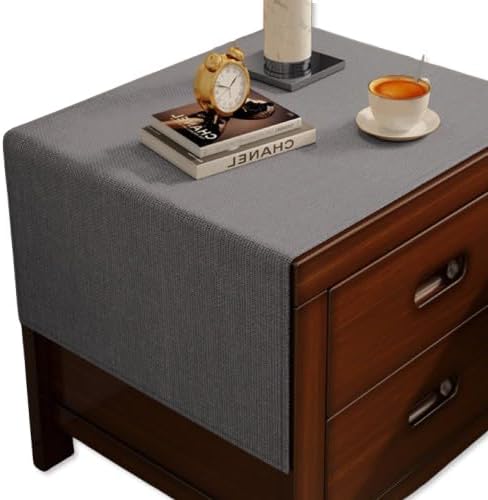 Bedside Table Mat Nightstand Dust Cover Waterproof Cotton and Linen- Grey by YASSINHE
