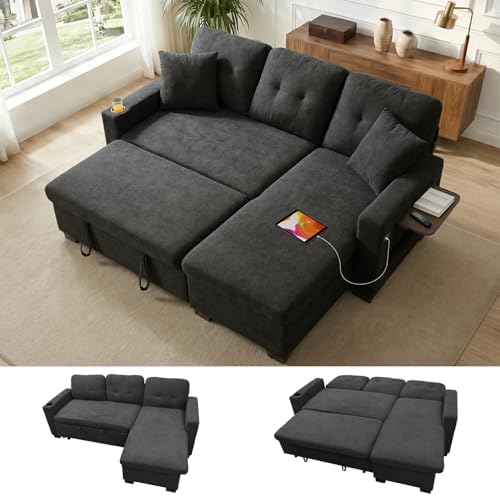 82" L Shaped Sleeper Sofa Bed, Pull Out Sectional Couch by KCGKCG