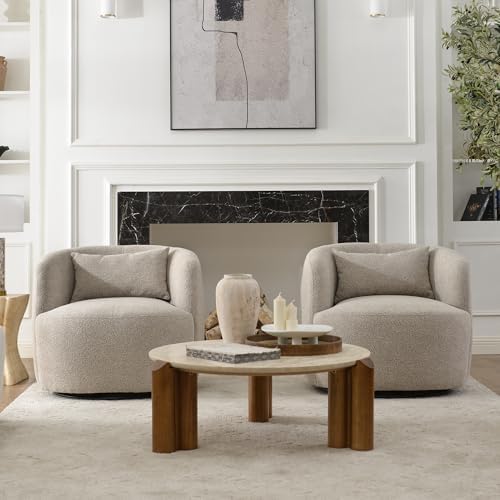 KINWELL 34" W Boucle Swivel Barrel Chairs - Image 3