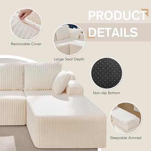 Hobestluk Boneless Couches Modular Sectional Sofa L-Shape Oversized Chaise - Image 6