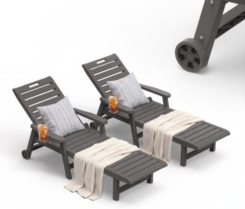 Outdoor Chaise Lounge Chairs set of 2, 5-Position Adjustable Backrest, by ASKPASS