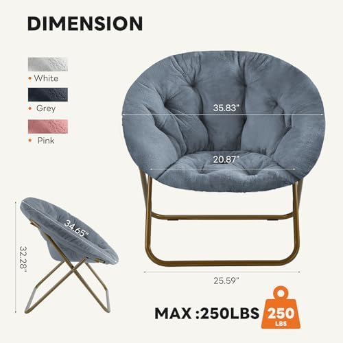 DUMOS Faux Fur Saucer Chair for Adults, Living Room Folding Lounge Chair - Image 2