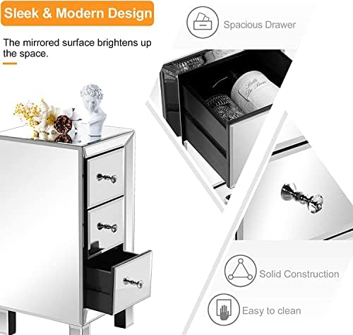 Bonnlo 3-Drawer Mirrored Nightstand Set of 2, End Table, Bedside Table - Image 5