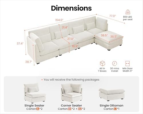 154" Oversize Chenille Modular Sectional Sofa Couches - Image 2