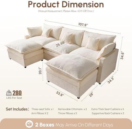 108" Oversize Modular Sectional Couch U Shaped - Image 2