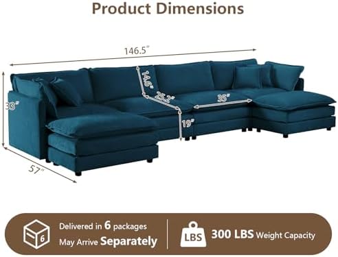146.5" Oversized Modular Sectional Sofa, U Shaped Cloud Couch - Image 2