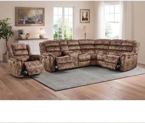 EBELLO Manual Reclining L-Shaped Sectional Sofa Set, Included Soft Fabric - Image 7