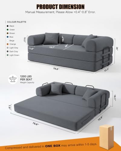 79" Boneless Couch for Living Room, Convertible Futon Sleeper Sofa Bed - Image 2