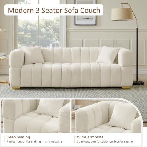 VANOMi 90.9" Boucle 3-Seater Deep Seat Sofa, Oversized Cloud Couch - Image 4