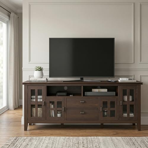 SIMPLIHOME Artisan 72" Wide Solid Wood TV Stand in Natural Aged Brown - Image 2