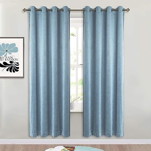SMILETIME Sky Blue Velvet Curtains 52"x72" Grommet 2 Panels by SMILETIME