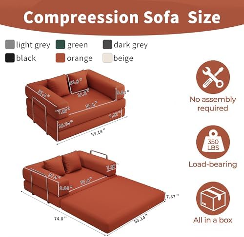 Convertible Futon Sofa Bed, 2 Seater Corduroy Floor Queen Size Bed Foldable - Image 2