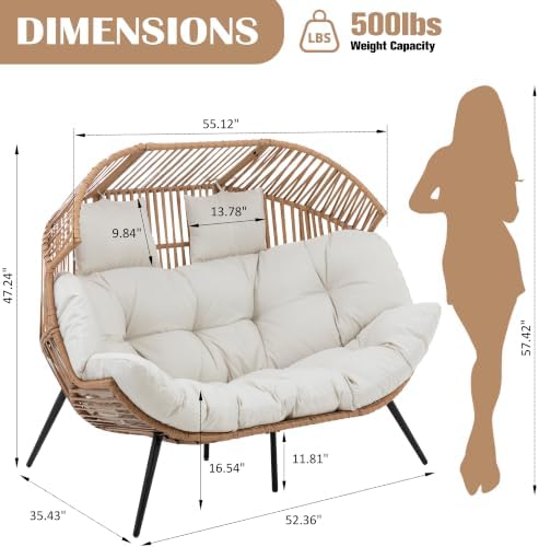 Vongrasig Wicker Double Egg Chair PE Rattan - Image 2
