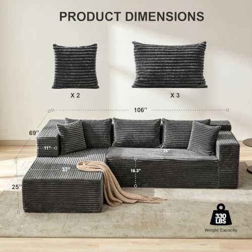 106" L Shaped Modular Cloud Sectional Sofa - Image 3