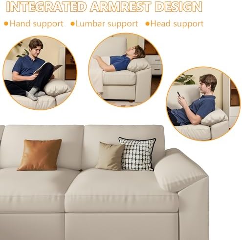 EASE MOOSE Leather Sectional Couch, L Shaped Deep Seat Modern Sofa - Image 6
