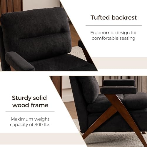 Mid Century Modern Accent Chair, Comfy Solid Wood Armchair - Image 3
