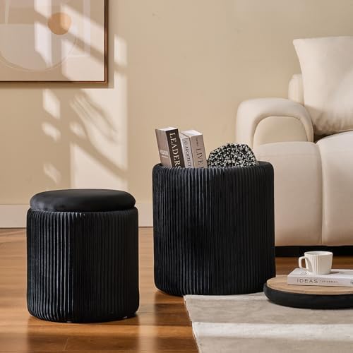 BLEXA Round Ottoman with Storage, Velvet Vanity Stool - Image 2